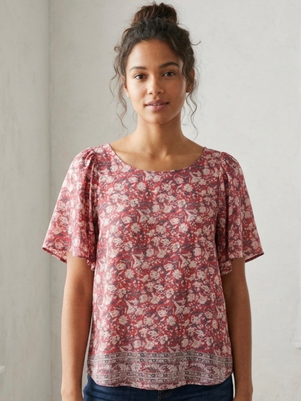 Lucky Brand Floral Keyhole Top M Boho Cottagecore Romantic Festival Casual Chic